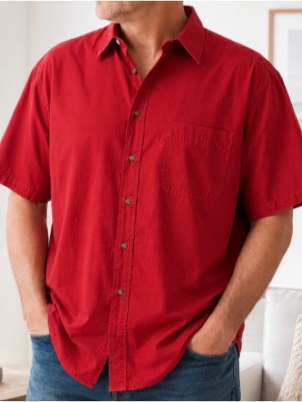 Bill Blass Premium Mens XXL Red Button Front Shirt Short Sleeve Cotton Relaxed